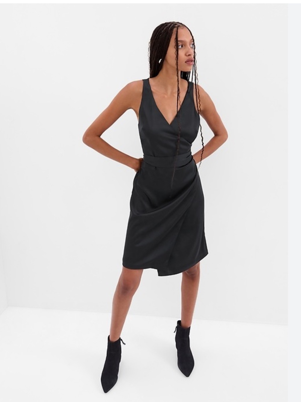 GAP Black Sleeveless silky Wrap Dress Classic cocktail womens Medium NWT evening